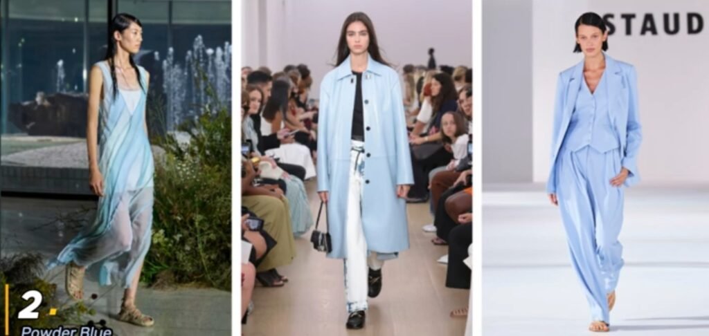 3 modelos vistiendo ropas de color azul