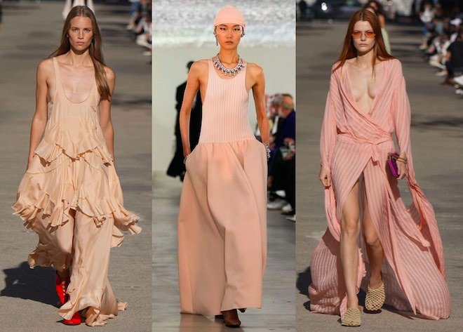 3 modelos luciendo ropa de color coral suave