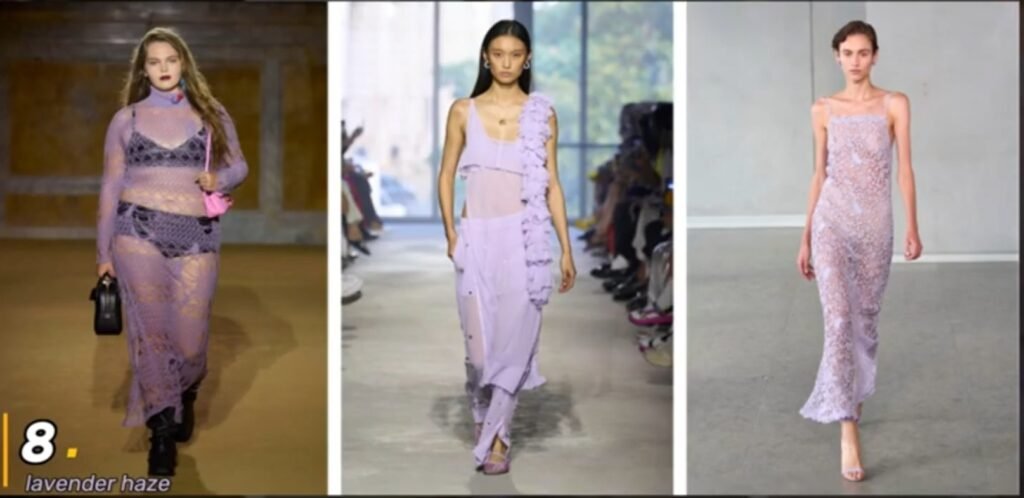 3 modelos luciendo ropa de color lavanda