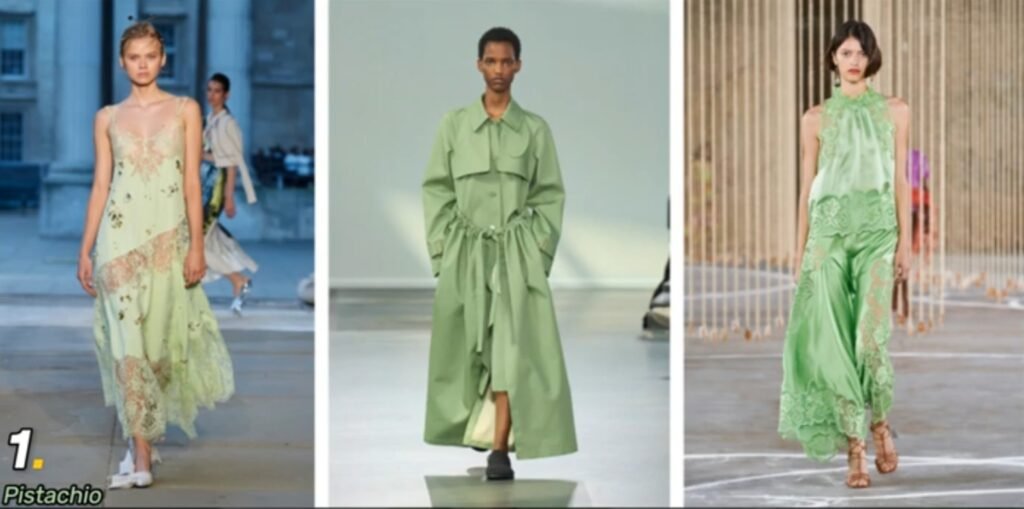 3 modelos luciendo ropa de color pistachio